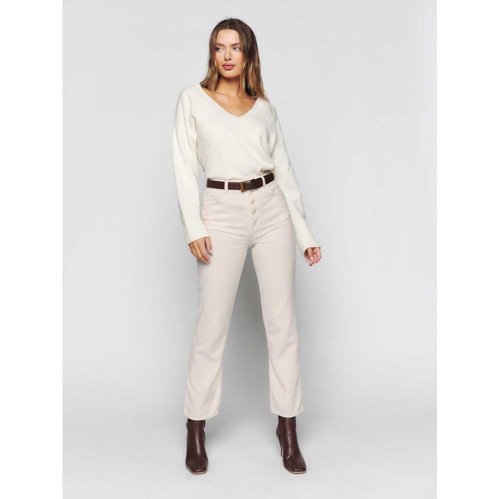 Reformation 100% Cotton Cream Cynthia High Rise Corduroy Straight Pants Size 23